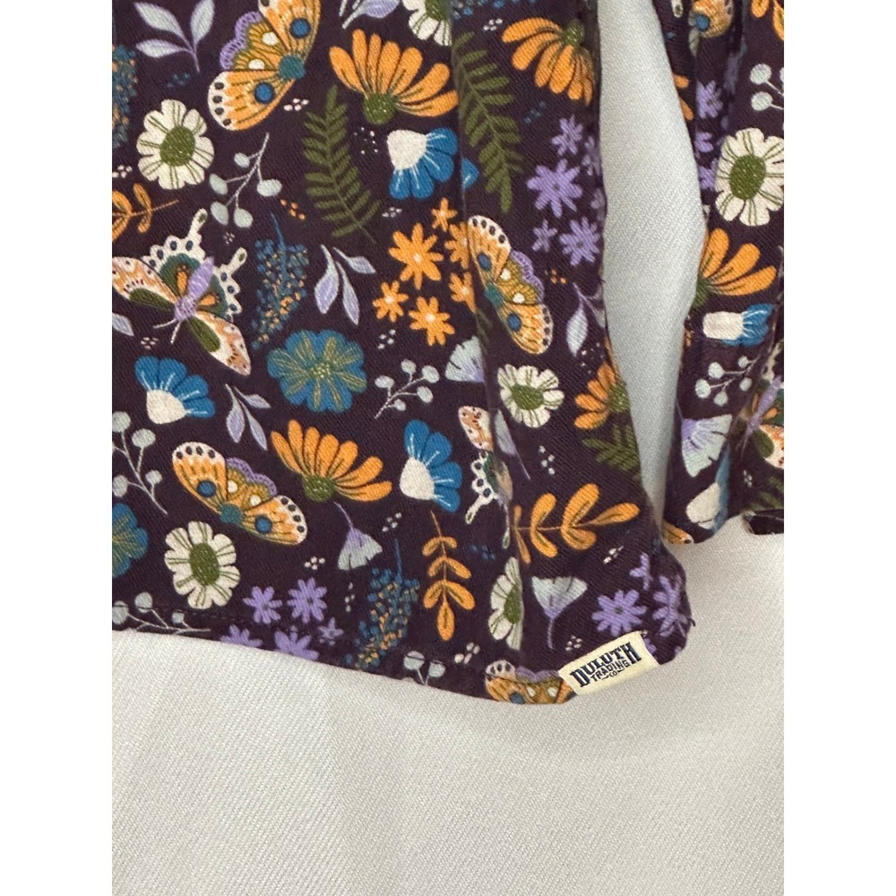 Duluth Trading Free Swingin Flannel Shirt XL Butterfly Floral Purple Cotton - Picture 5 of 9